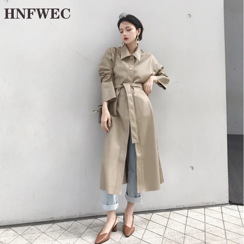 2020 Новая Весенняя мода длинный тип искусственная кожа ветровка свободное