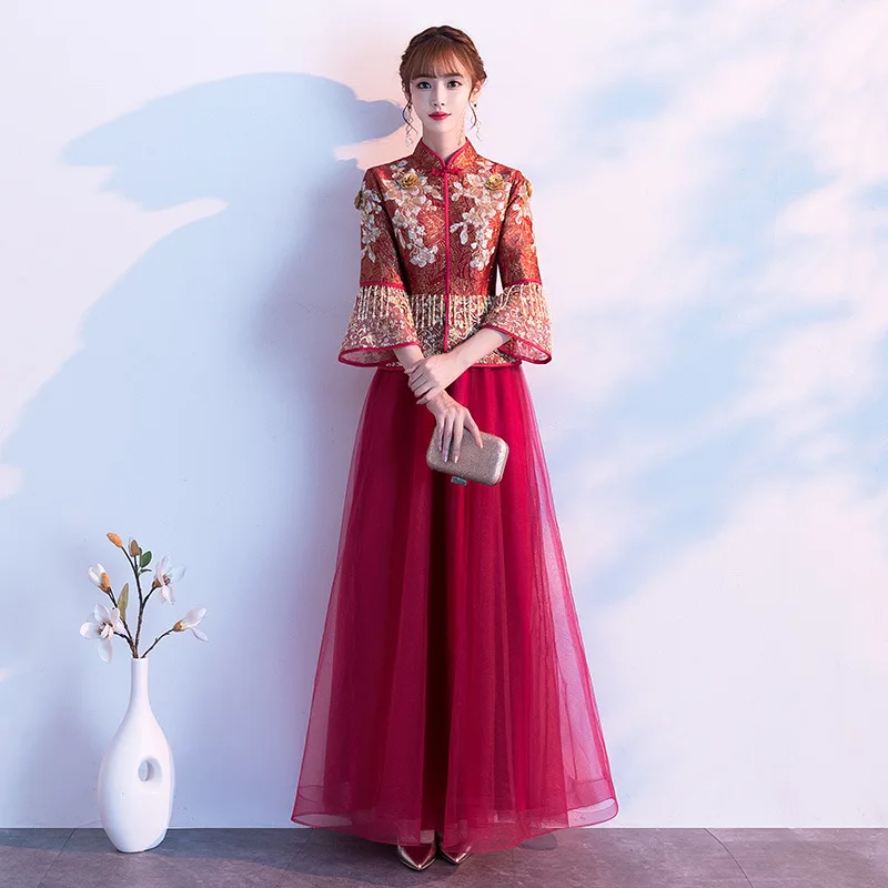 

Novelty Luxury Chinese Style Vintage Improved Qipao Elegant Mandarin Collar A-Line Lady Prom Dresses вечернее платье