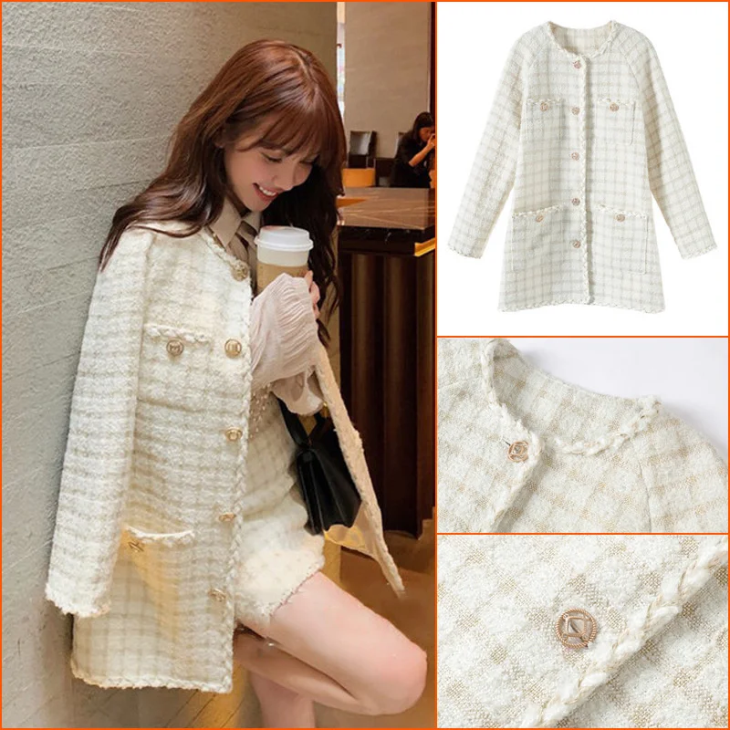 

Женский твидовый костюм с юбкой-трапецией, повседневный костюм из двух предметов в Корейском стиле, Осень-зима 2021