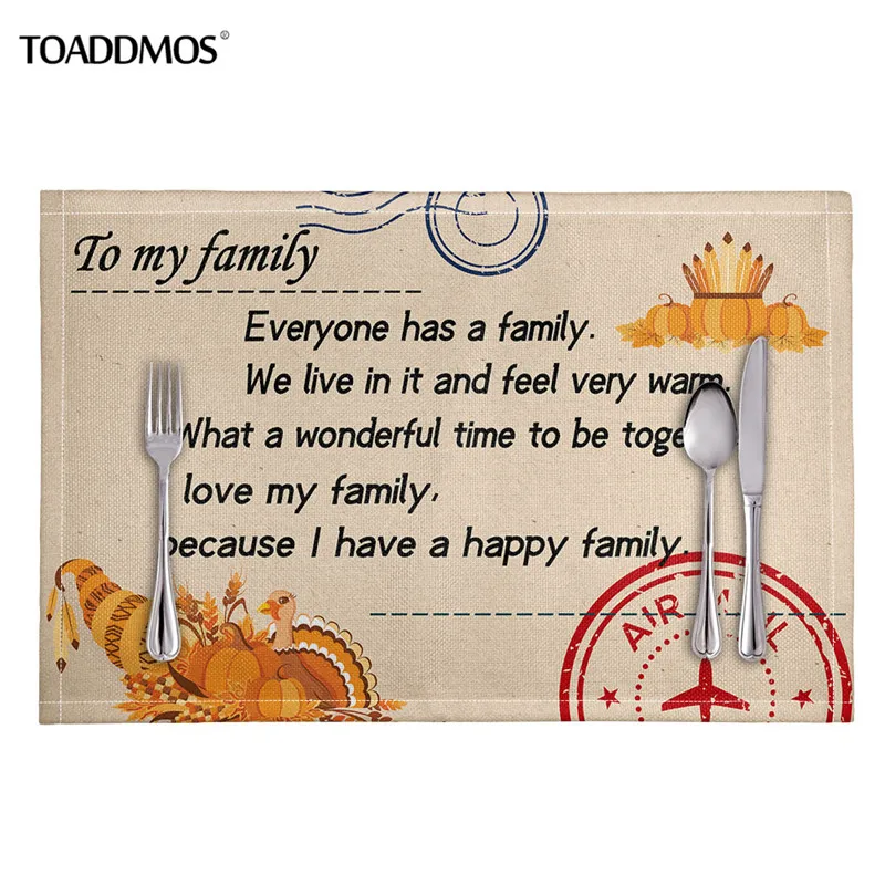 

TOADDMOS Thanksgiving Placemats Loving Letter Air Mail Print Kitchen Place Mats for Dining Table Home Restaurant Table Decor