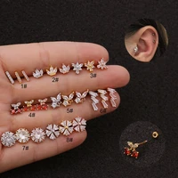 1pc gold cherry cartilage piercing stud earrings for women tragus rook conch helix daith labret jewelry