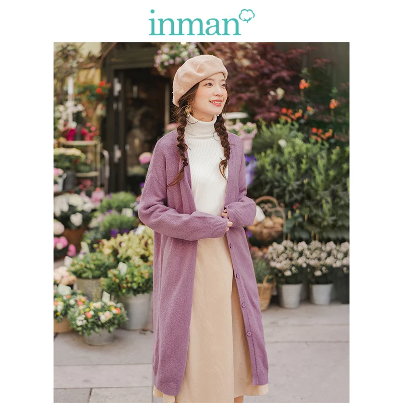 Женский минимализм INMAN элегантный однотонный кардиган средней длины с глубоким