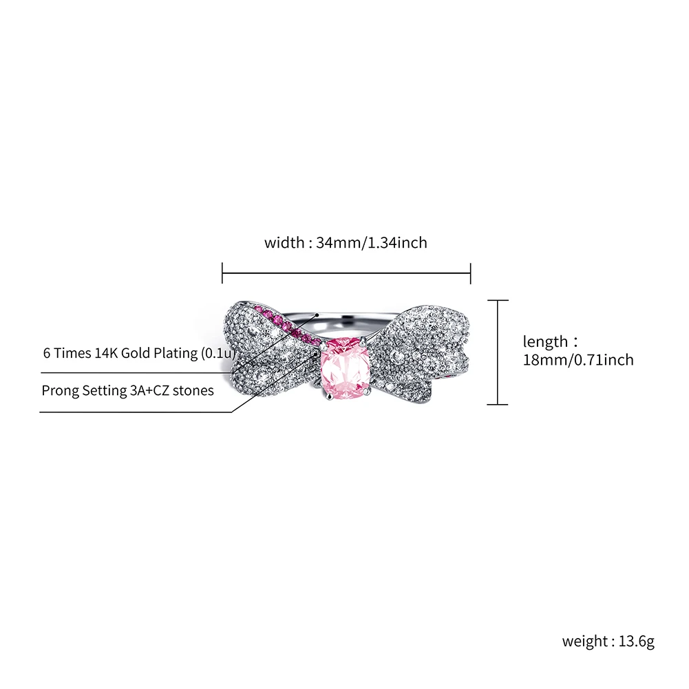 

TOPGRILLZ 2021 New Pink/ Yellow Bow-knot Rings Iced Micro Pave Cubic Zirconia Ring Fashion Girls Jewelry Accessories For Gift