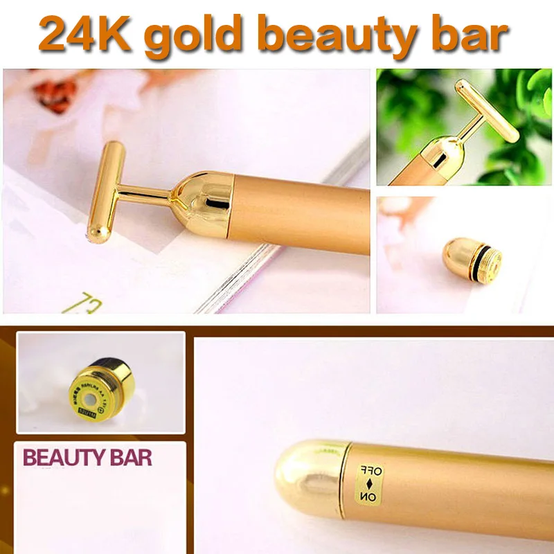 Красота бар Золотой Пульс 24k массажер для лица ролик вибропалка подтяжка морщин
