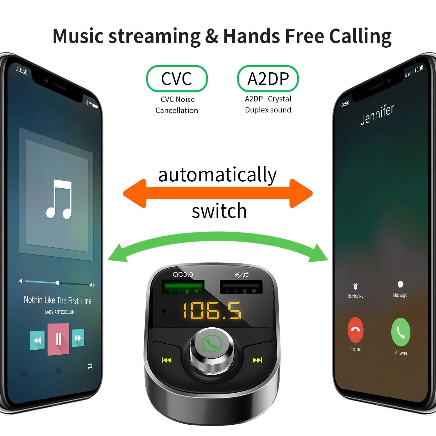 Автомобильное зарядное устройство Quick Charge 3 0 USB беспроводной Bluetooth FM-передатчик