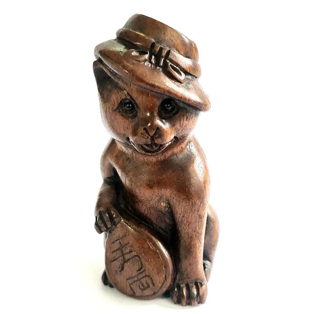 

Y7568 - Collectible 20 Years Old 2" Hand Carved Ebony Ironwood Netsuke Figuring Carving - Handsome Cat