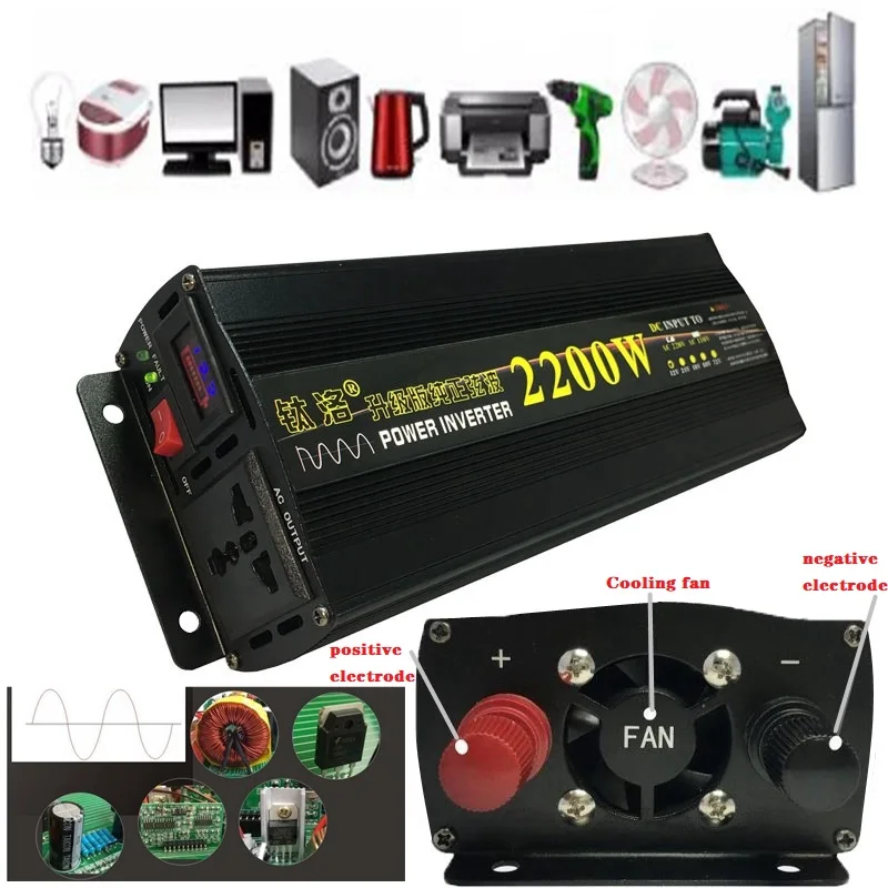 

Pure Sine Wave Inverter 12V/24V 220V 2200W Voltage transformer Power Inverter DC12V to AC 220V Converter LED Display