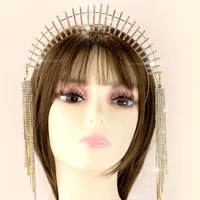 full rhinestone long tassel halo headband wedding head piece hair jewelry for women crystal tiara hair hoop crown headwear s1144
