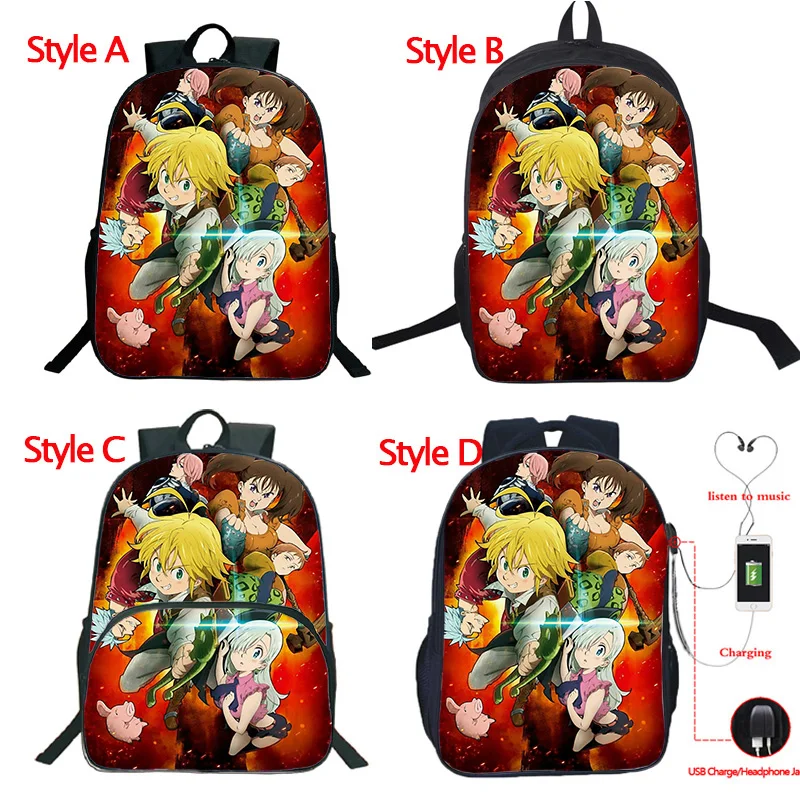 Рюкзак высокого качества The Seven Deadly Sins, рюкзак с USB зарядкой, школьные сумки для студентов, модный школьный рюкзак - Цвет: 2