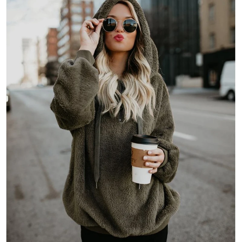 Пуловер женский плюшевый с капюшоном и длинным рукавом размеры до 4XL|Женские