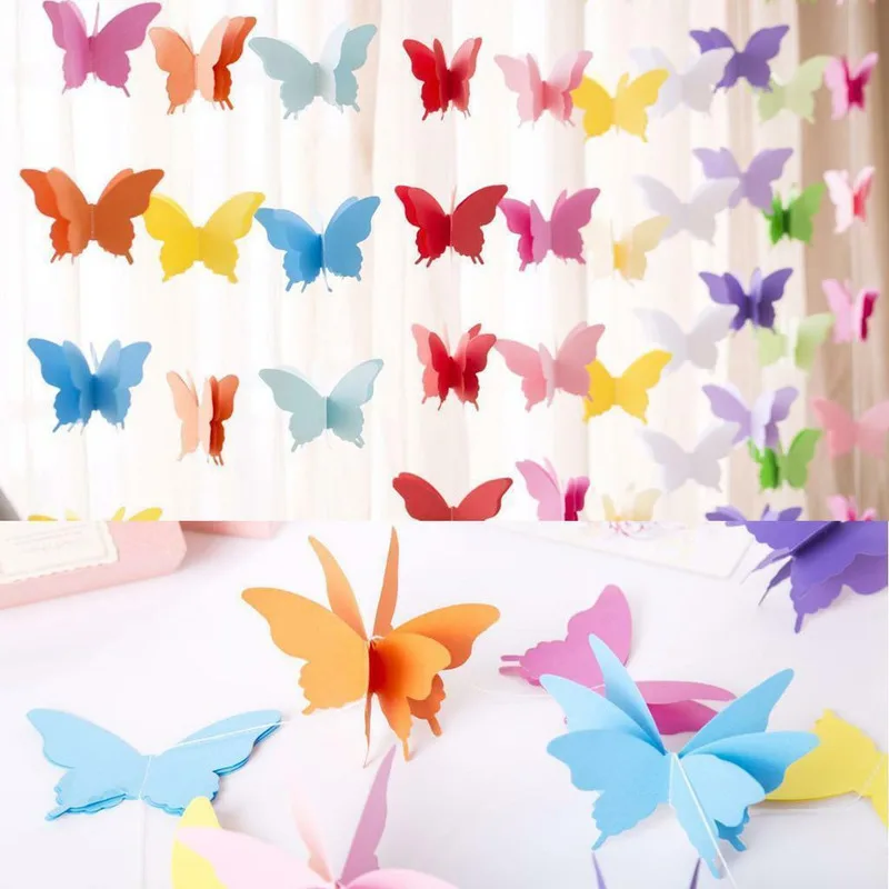 2.7M 3D Paper Garland Butterfly Banner kids Baby Shower Bunting for Valentine's Day Wedding Birthday Party Decoration | Дом и сад