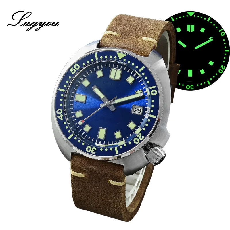 Blue NL Full Lum Lugyou Сан Мартин черепаха Diver Мужские часы из нержавеющей стали механический керамический вращающийся ободок 20 бар сапфировый Кристалл кожаный ремешок - Цвет: Blue NL Full Lum