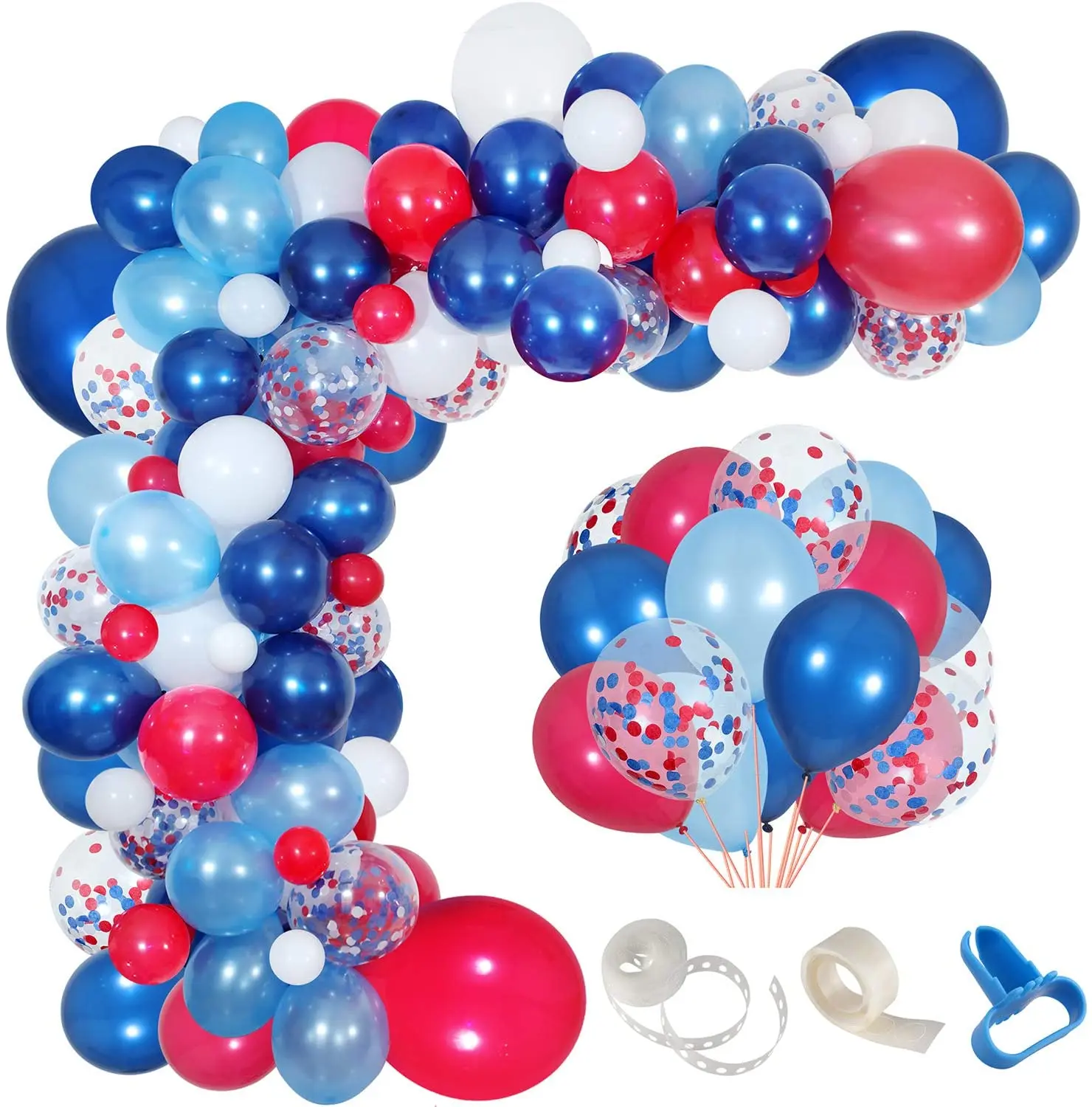 

139 Pcs Navy Red White Confetti Balloon Garland Kit for Boy Blue Birthday Baseball Nautical Theme Party Decorations