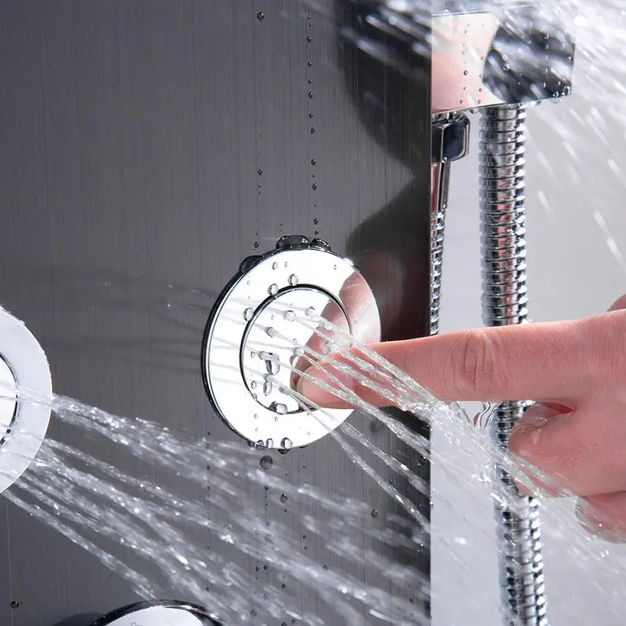 Душевая панель из нержавеющей стали черная колонна смеситель 6 струй с