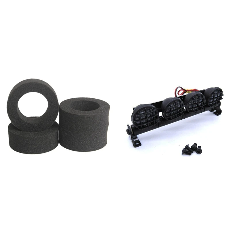 

4 Pcs Tire Soft Sponge Foam & 1 Set RC Car LED Roof Lamp Lights Bar