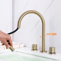 brushed gold and black single handle dualthree hole pull out faucets deck mounted hot cold water bathroom basin faucet