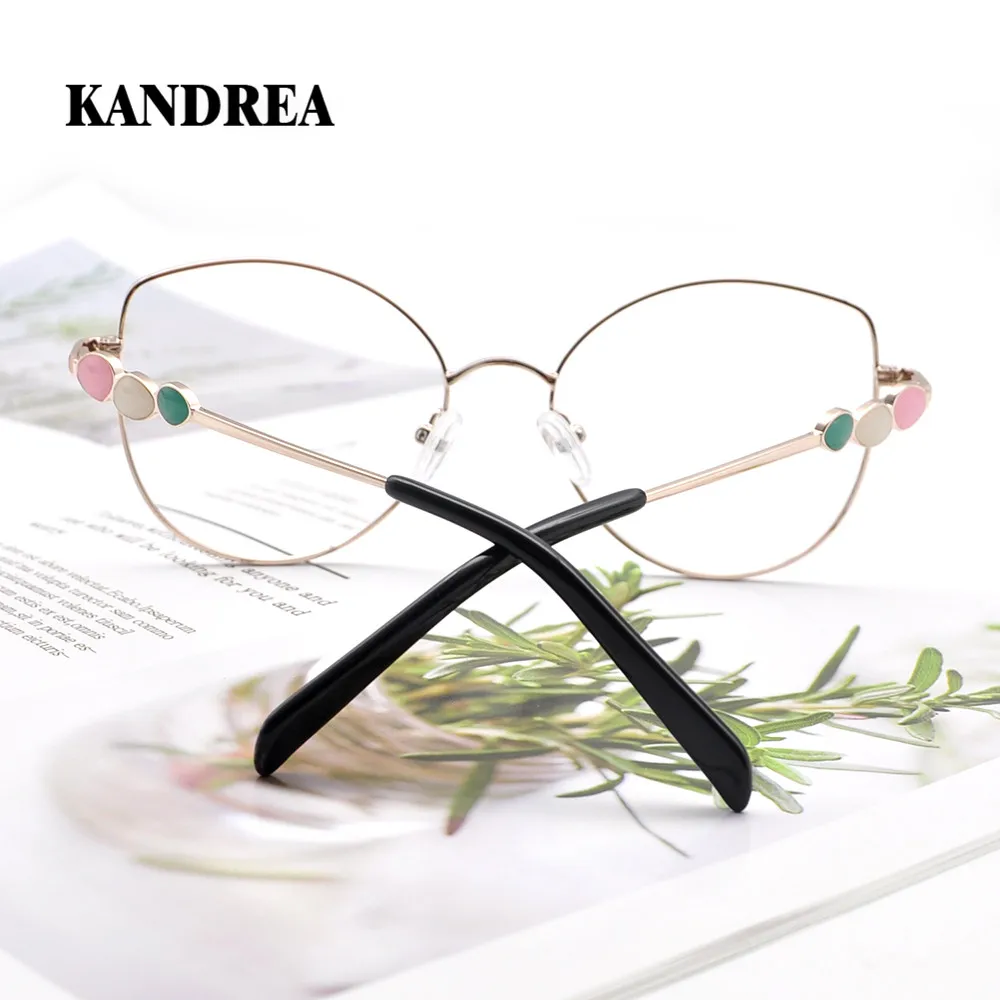 

KANDREA Women Optical Prescription Glasses Frame Metal Cat Eye Eyeglasses Large Frames Computer Spectacles Anti Blue Ray Eyewear