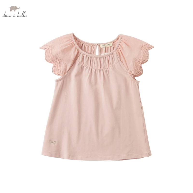 

DKY17920 dave bella summer 5Y-13Y kids girls fashion cartoon print T-shirt children girls high quality fashion tees