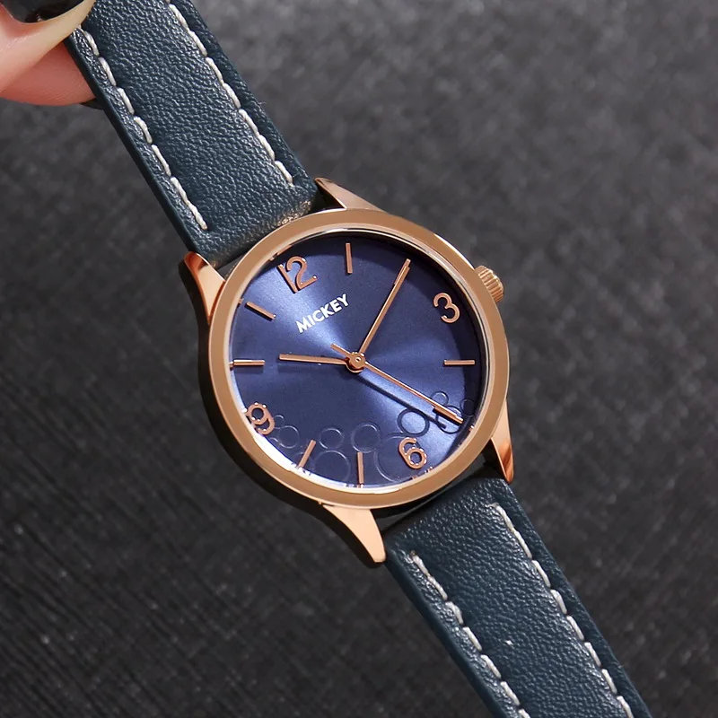

Lady Authentic Disney Watch Genuine Leather Band Round Quartz Colors Mickey Fashion Watches Clock Girls Gift Montre Femme Reloj
