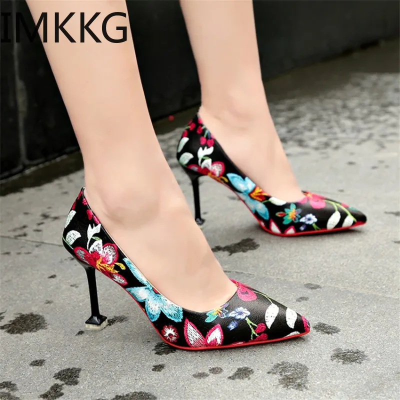 Женские туфли с острым носком туфли-лодочки этническим принтом вечерние на