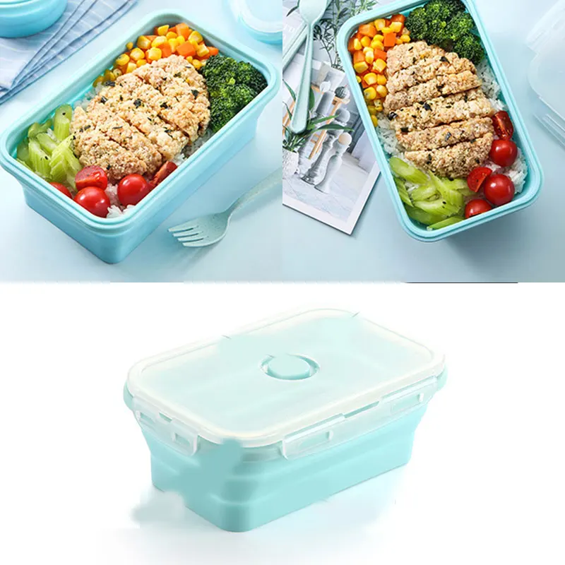 Конфетный цвет силиконовый складной ящик бенто Складной Портативный Ланч бокс