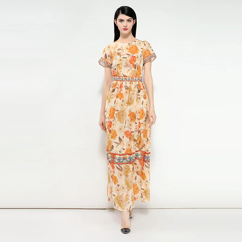 Женское модельное платье макси Элегантное Длинное Платье с круглым вырезом