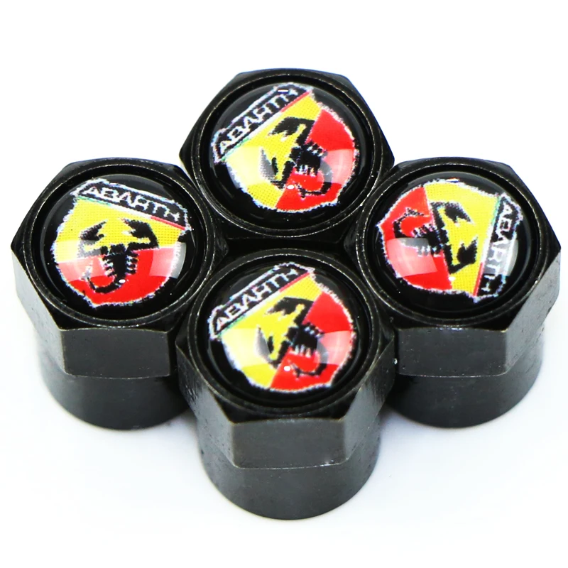 

4x Black Metal Hexagon Car Accessories Valve Cap Wheel Tire Valve Caps with Auto Emblem for Renault Alfa Romeo GR Abarth Etc