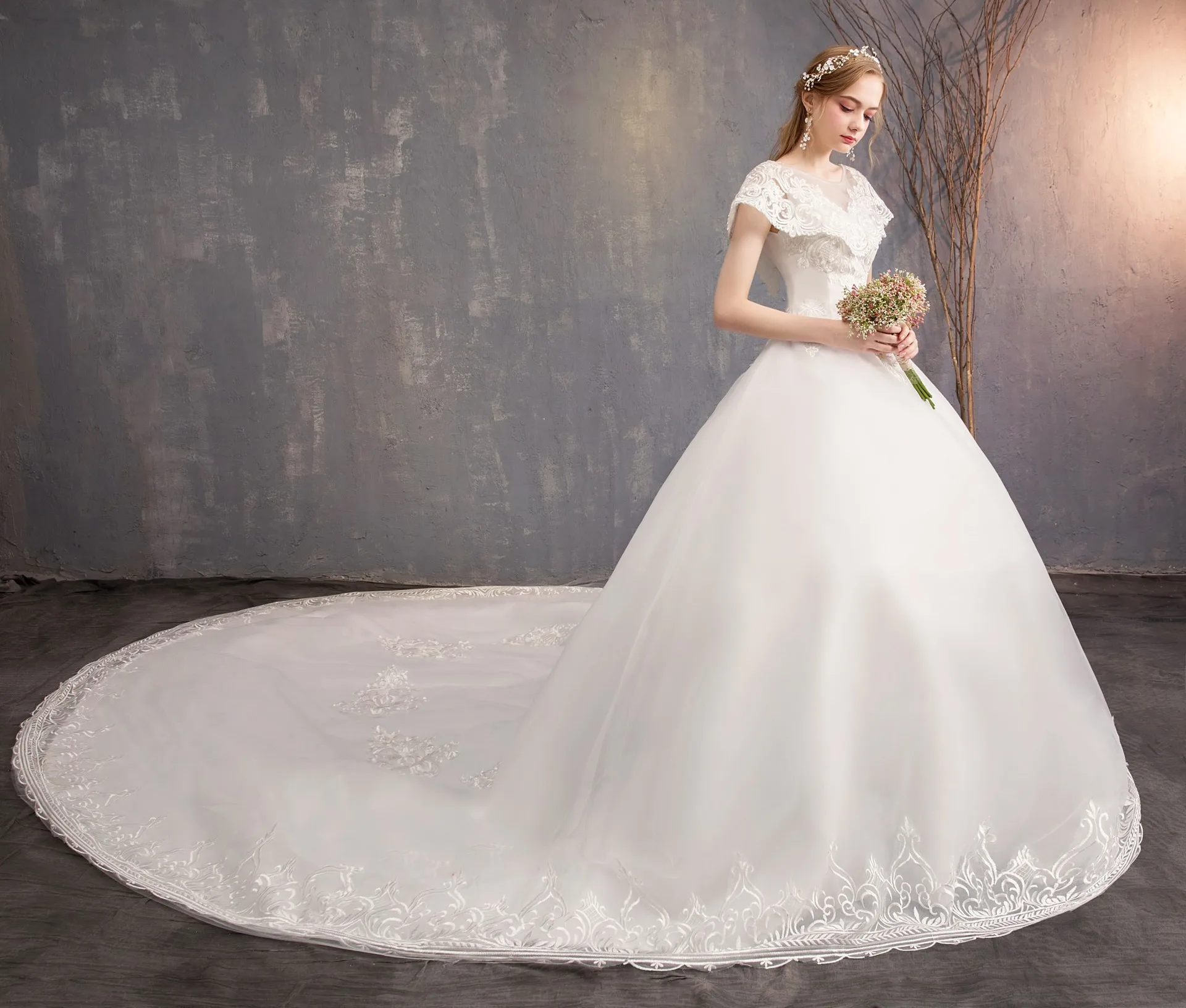 2019 Новое свадебное платье невесты кружевное принцессы в Корейском стиле с