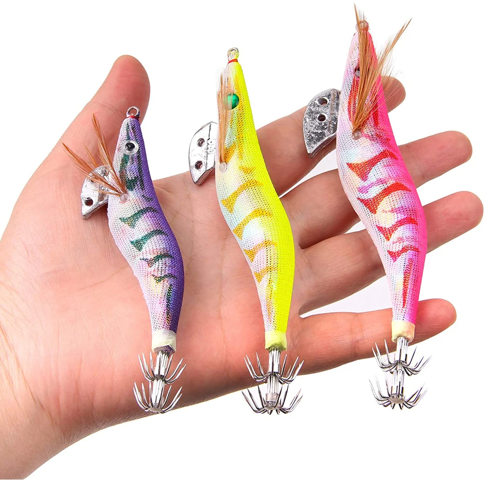 20Pcs/Bag Wood Shrimp Lures Squid Jig Fishing Hook Octopus Cuttlefish Artificial Jigging Lures Hard Squid Baits