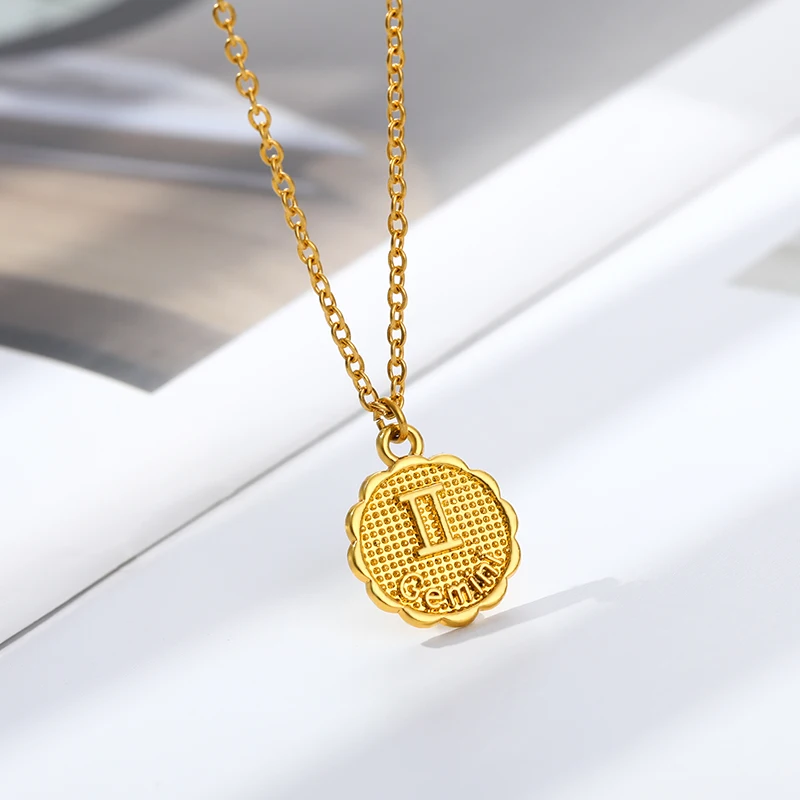 Ожерелье с золотым диском и созвездием цепочка из нержавеющей стали 12 знаков