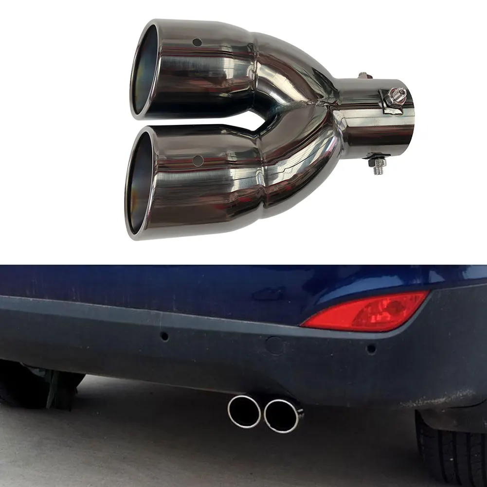 

Car Universal Bolt-on Dual Exhaust Tip 63/76mm Slant Cut Tailpipe Muffler Tip Black Titanium Auto Replacement Parts Car Accessor