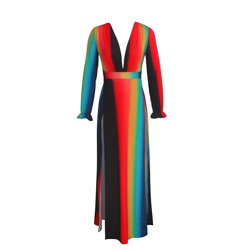 Женское винтажное платье макси с длинным рукавом и V образным вырезом|Женские