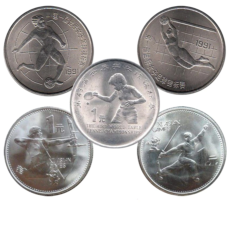 Китай 1 юань пинг понг футбол спортивные памятные монеты китайская оригинальная