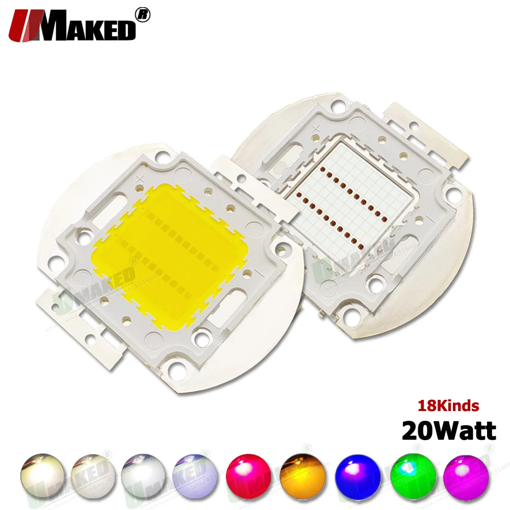 

5/10Pcs LED Chip 20W 30-34V 600mA SMD COB Doide Warm Cool White Red Green Blue RGB Yellow 660 440 Growth LED Flood Light Beads