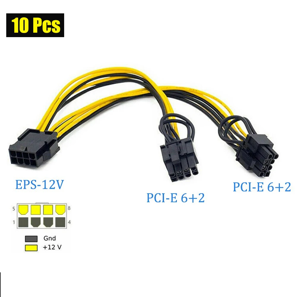 10pcs eps cpu 8 pin female to pcie dual 8 pin male adapter power cable graphics card extension cable gpu power supply splitter free global shipping