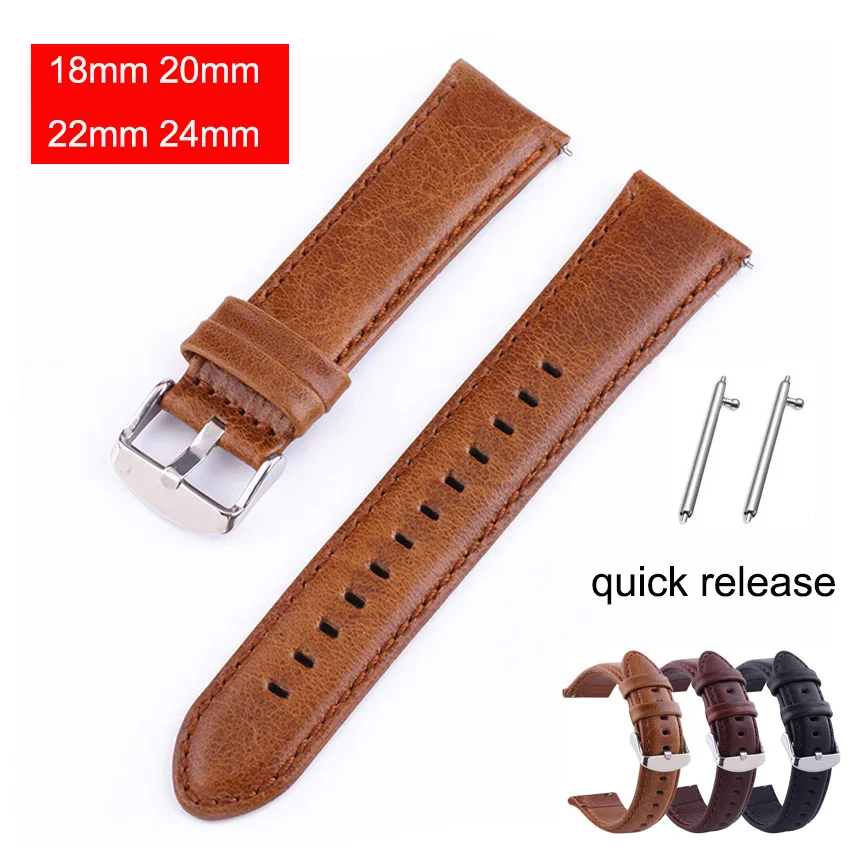 20mm 22mm Quick Release Crazy Horse Leather Watch Strap Band For Galaxy Watch 3 41mm 45mm Gear S3 Replacement Band 18mm 24mm