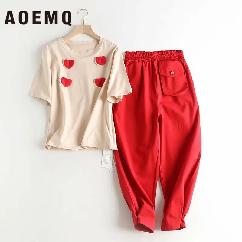 AOEMQ/женские комплекты осень лето повседневные однотонные футболки и штаны с