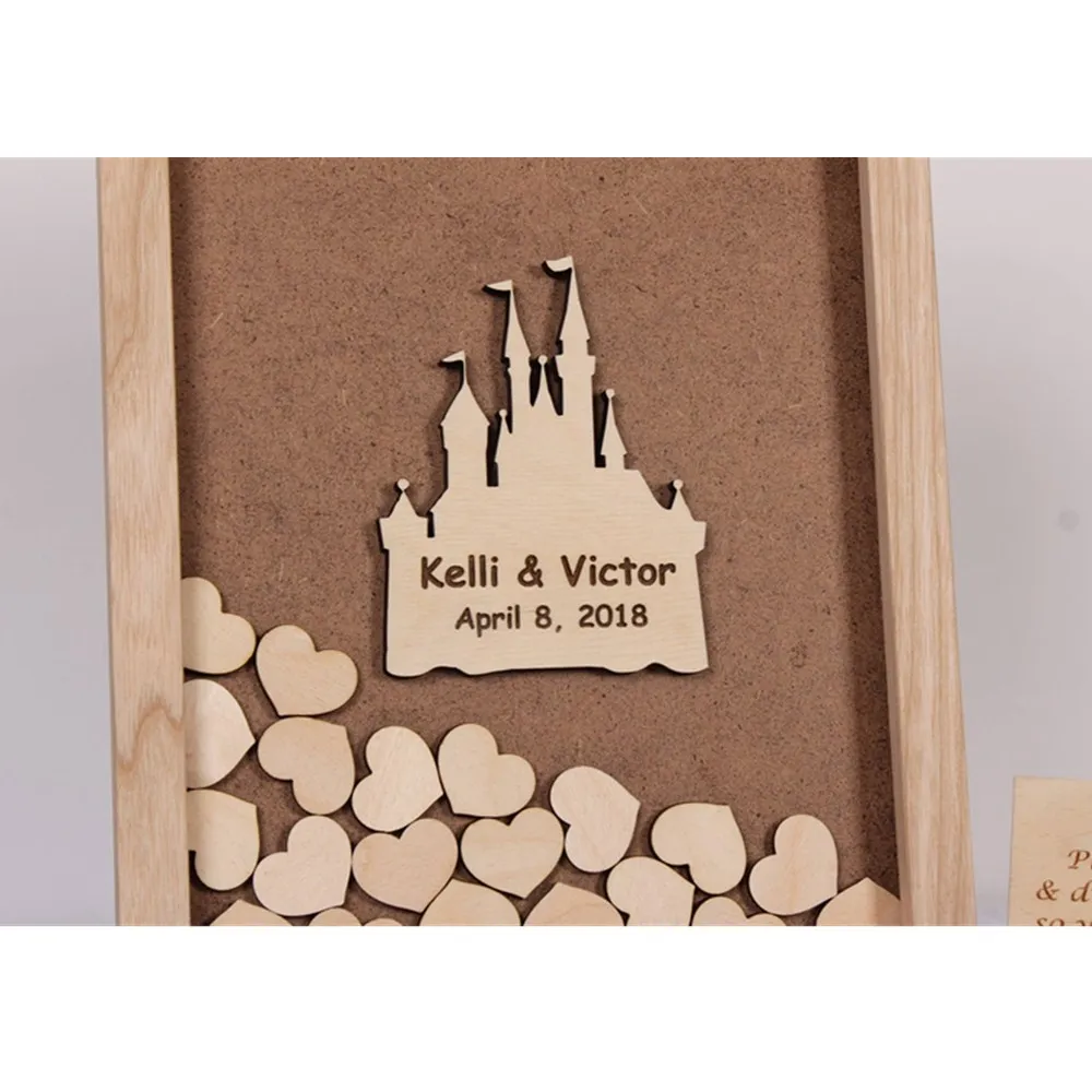 

Personalize Castle Wood Wedding Guest Book, Custom Christening birthday party Engagement wedding Drop box Wish Box Guestbook