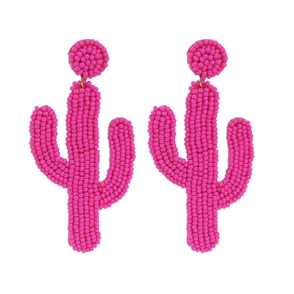 Женские серьги С КАКТУСОМ крупные ручной работы из зеленого полимера богемные