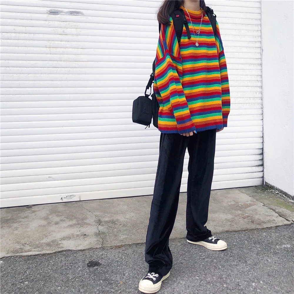 Neploe Pull Femme Радужный Полосатый пуловер с длинными рукавами свитер Harajuku корейский женский модный вязаный пуловеры Топ Джемперы 54352