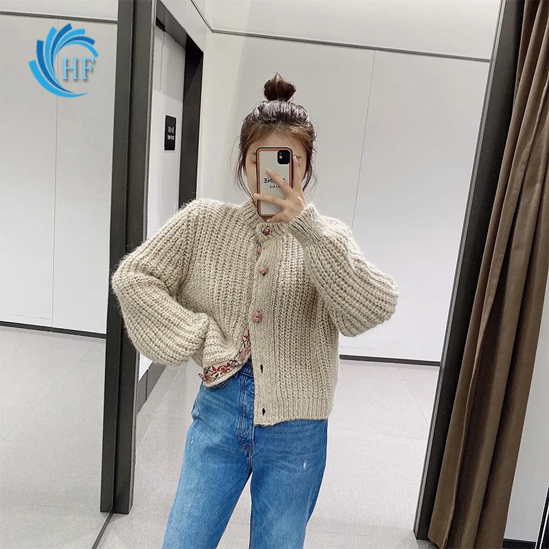 

Осень 2021, свитер, коричневый свитер, женский свитер с V-образным вырезом, свитер с вырезами и длинными рукавами, кардиган, однотонный топ, сво...