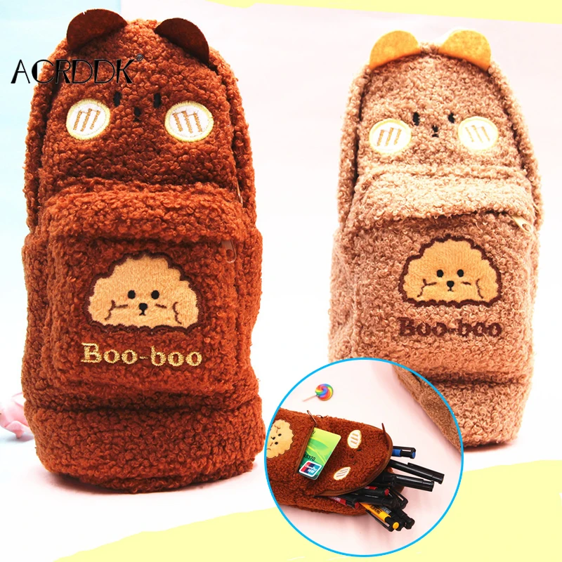 

Милый плюшевый пенал для карандашей и ручек из искусственного меха, легкие вместительные канцелярские косметички для студентов, девушек DF