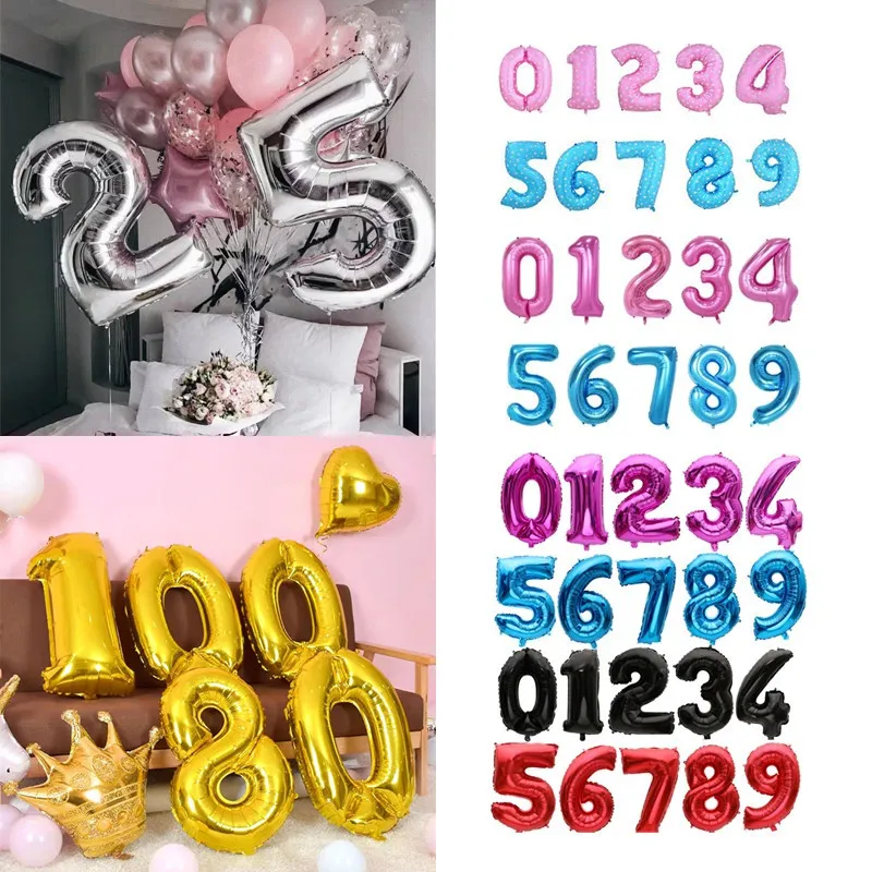 32 дюйма 0 9 Количество большой фольги День рождения воздушные шары набор гелиевых