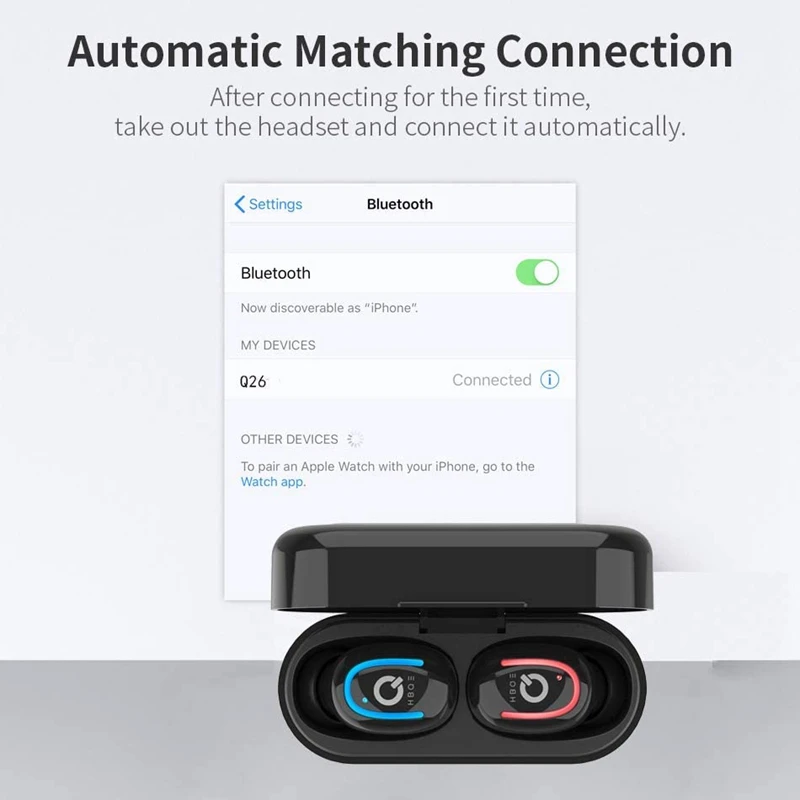 

Q26 Bluetooth Headset, TWS Bluetooth 5.0 Sweat-Proof Stereo Sports Wireless Bluetooth Headset with 500MAh Charging Box