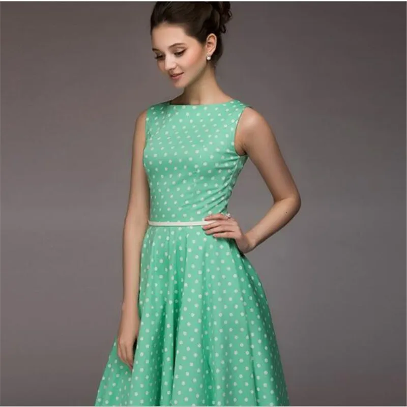 2019 Летнее Длинное Платье в ретро стиле платье горошек без рукавов туника макси