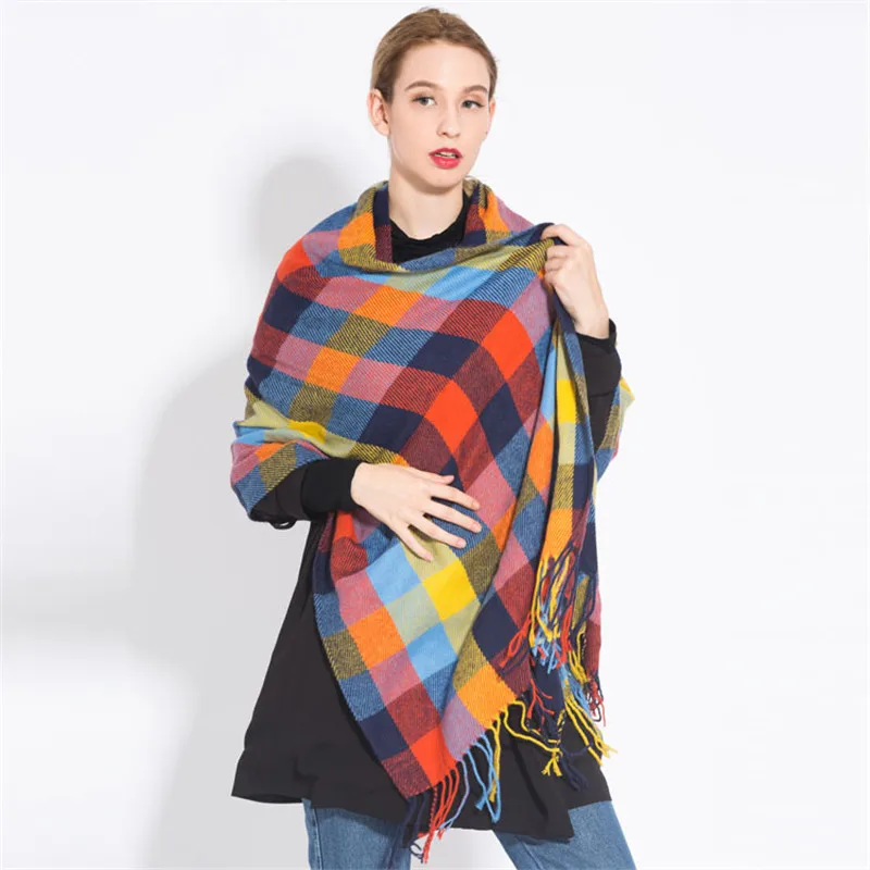 Fashion Women's Winter Stole Plaid Scarves ladies Cashmere Scarf long wool pashmina femme foulard female winter neck scarf