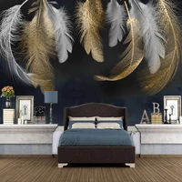 custom mural wallpapers home decor modern 3d creative golden white feather photo picture fresco living room bedroom wallpaper