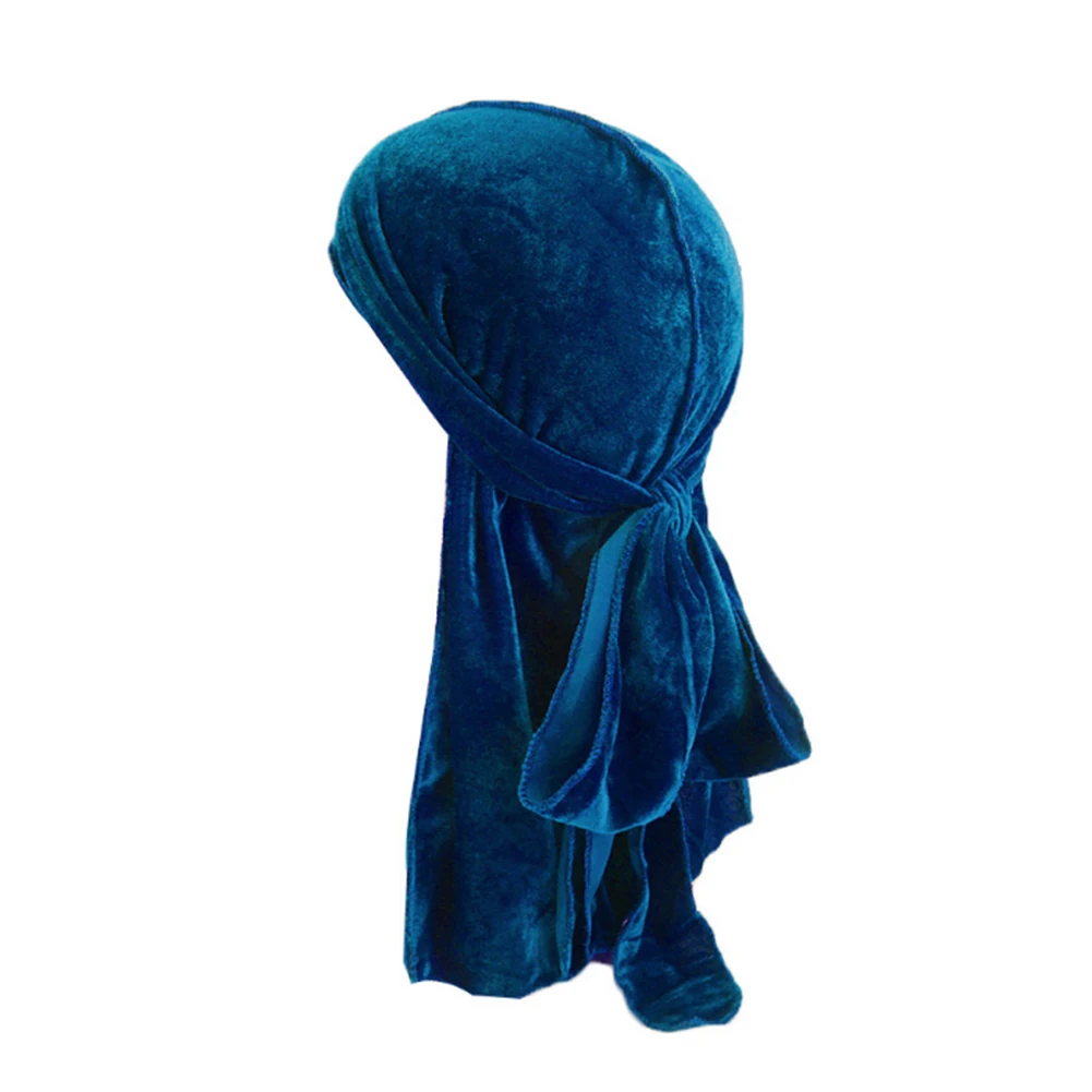 

2019 Fashion Gold Velvet Hat For Women Men Keep Warm Breathable Bandana Hat Velvet Durag Long Tail Headwrap Chemo Deep Blue Cap