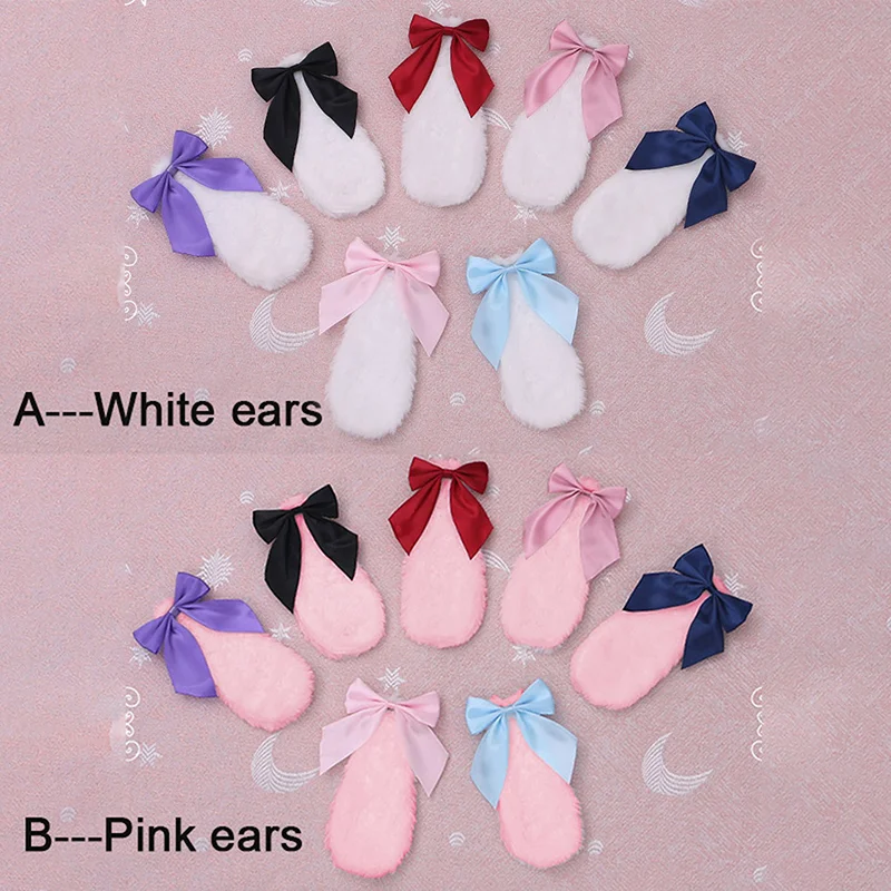 

Cute Rabbit Bunny Plush Lop Ears Hair Clip Hairpin Candy Color Ribbon Bowknot Women Girls Cosplay Hair Accessories