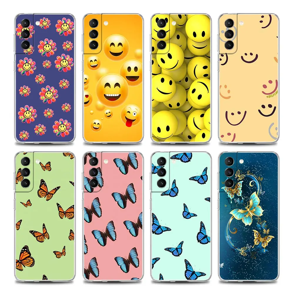 

Smile Face and Butterfly Clear Phone Case for Samsung S9 S10 4G S10e Plus S20 S21 Plus Ultra FE 5G M51 M31 S M21 Soft Silicon